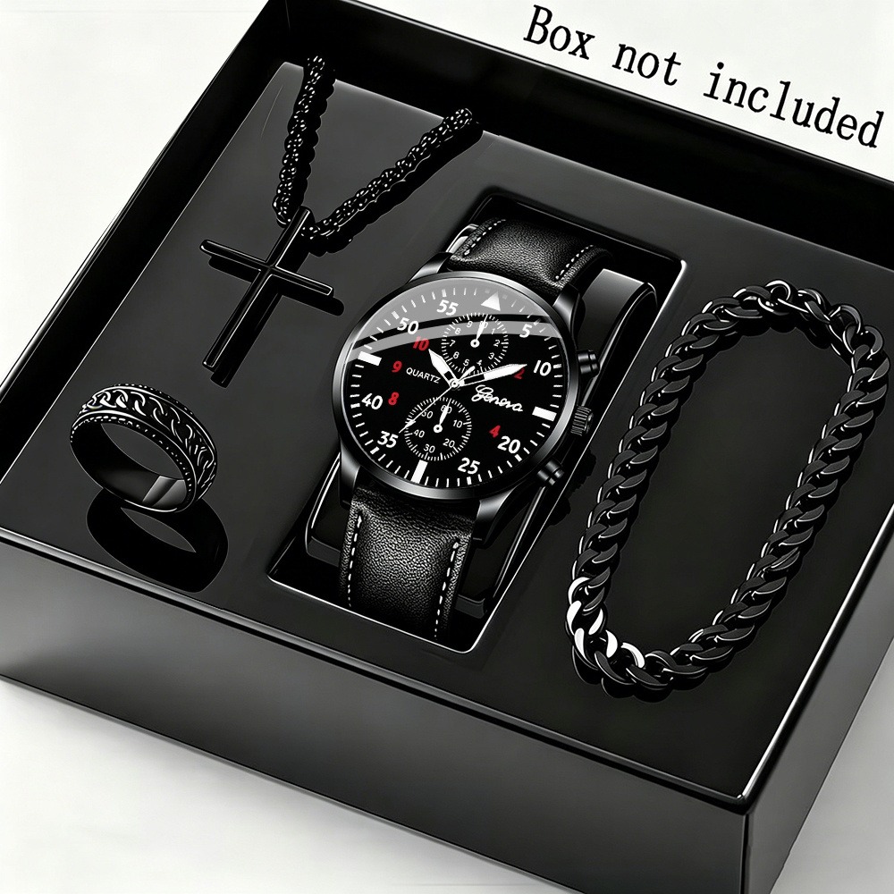 Men Accessories Ring And Bracelet - Set Jam Tangan Quartz Bisnis Pria