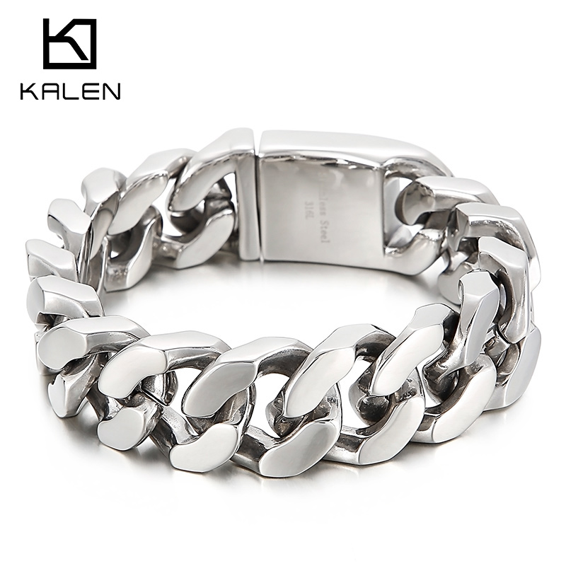 Men Accessories Ring And Bracelet - KALEN Gelang Rantai Stainless Steel 22Cm
