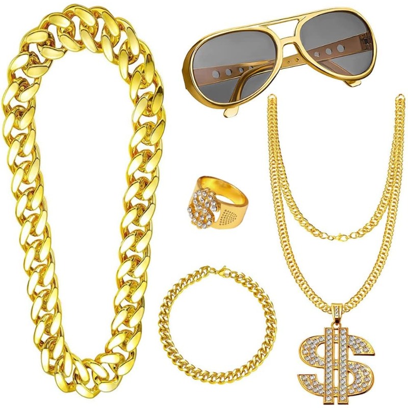 Men Accessories Ring And Bracelet - 5 Buah Kit Kostum Hip Hop,