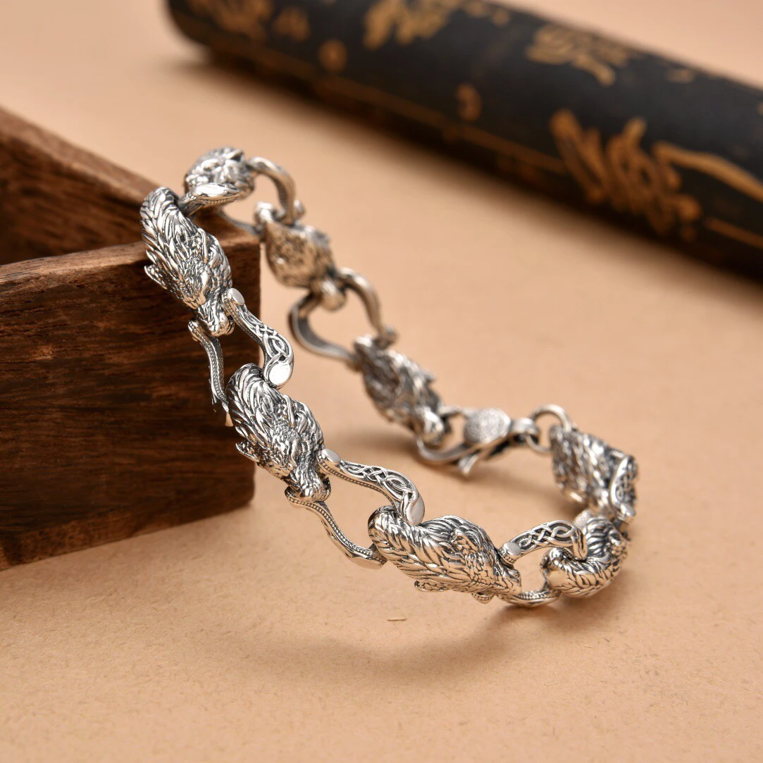 Men Accessories Ring And Bracelet - Gelang Terhubung Kepala Serigala Baru dengan