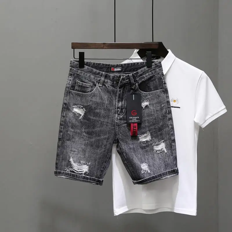 Men'S Accessories For Jeans - Celana Jeans pendek pria sobek hitam