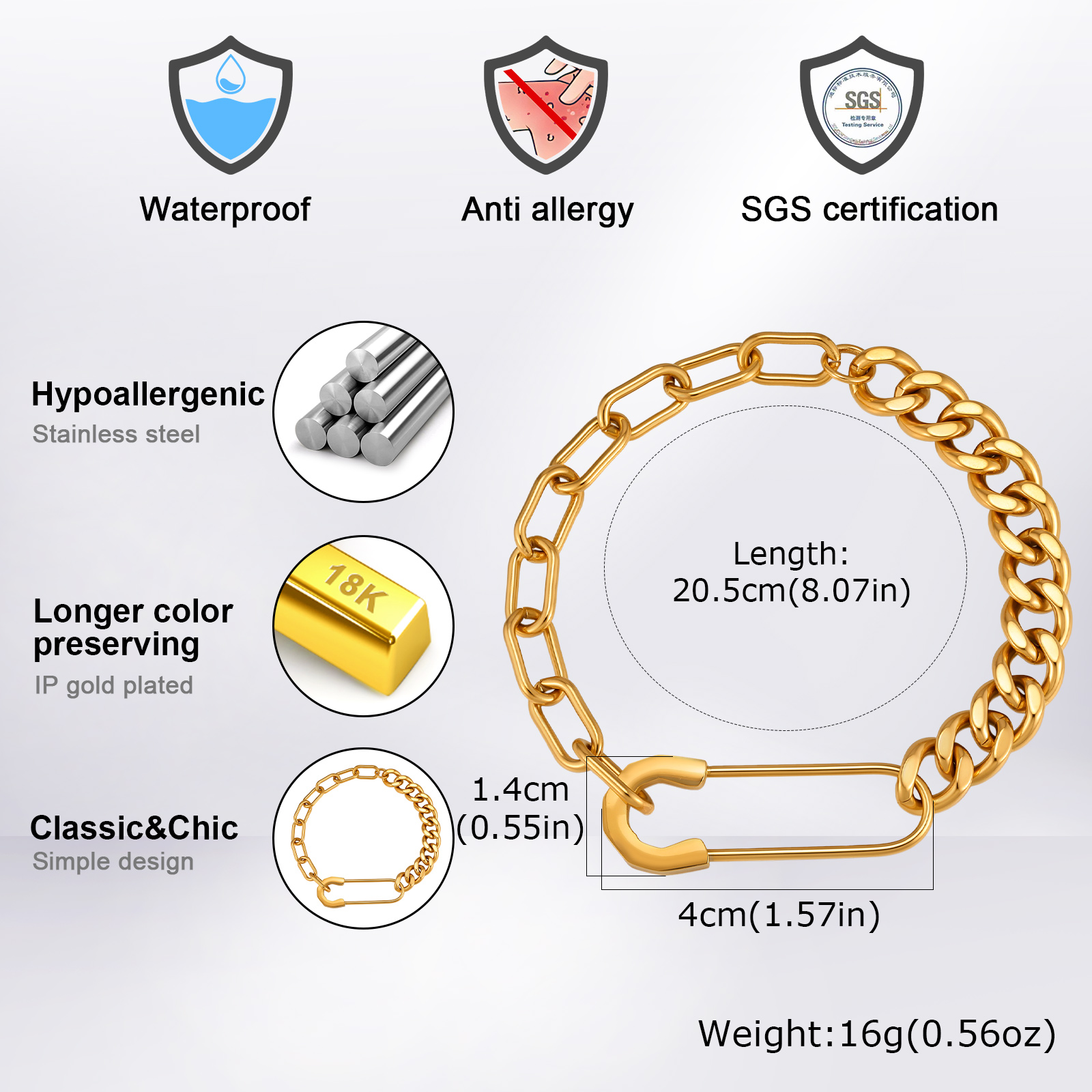 Gelang Rantai Cuban Link Vnox  - Men Accessories Ring And Bracelet ulasan dan harga